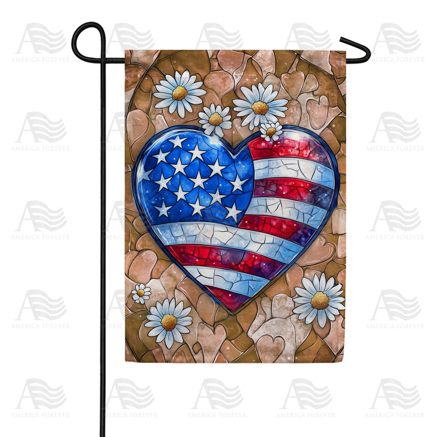 Patriotic Heart Daisies Double Sided Garden Flag