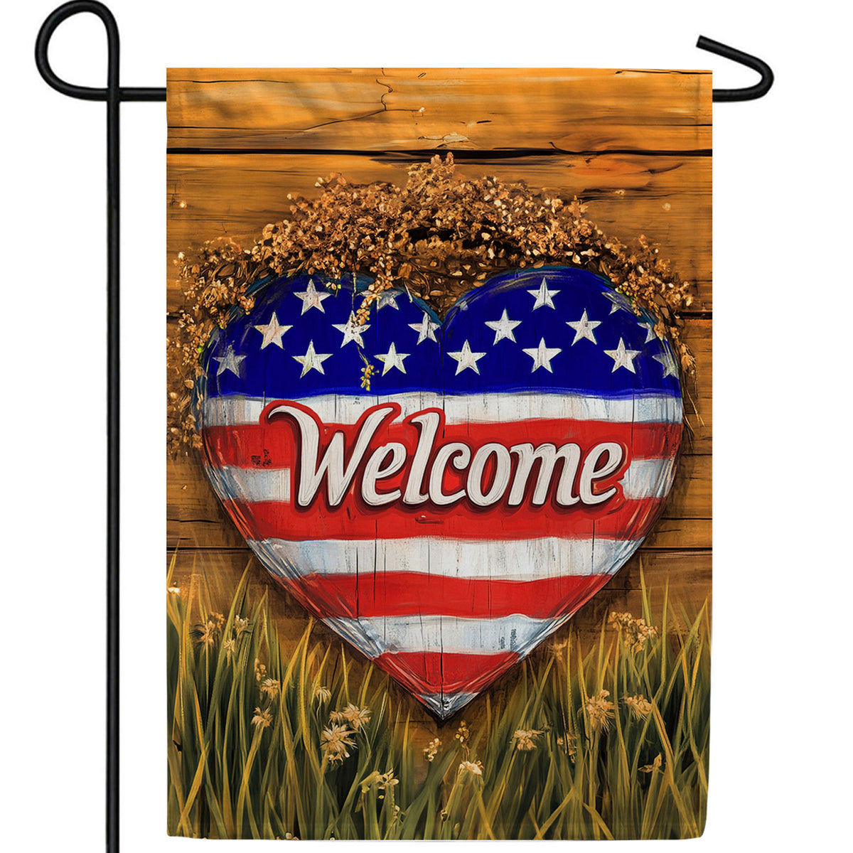 Patriotic Heart Welcome Double Sided Garden Flag