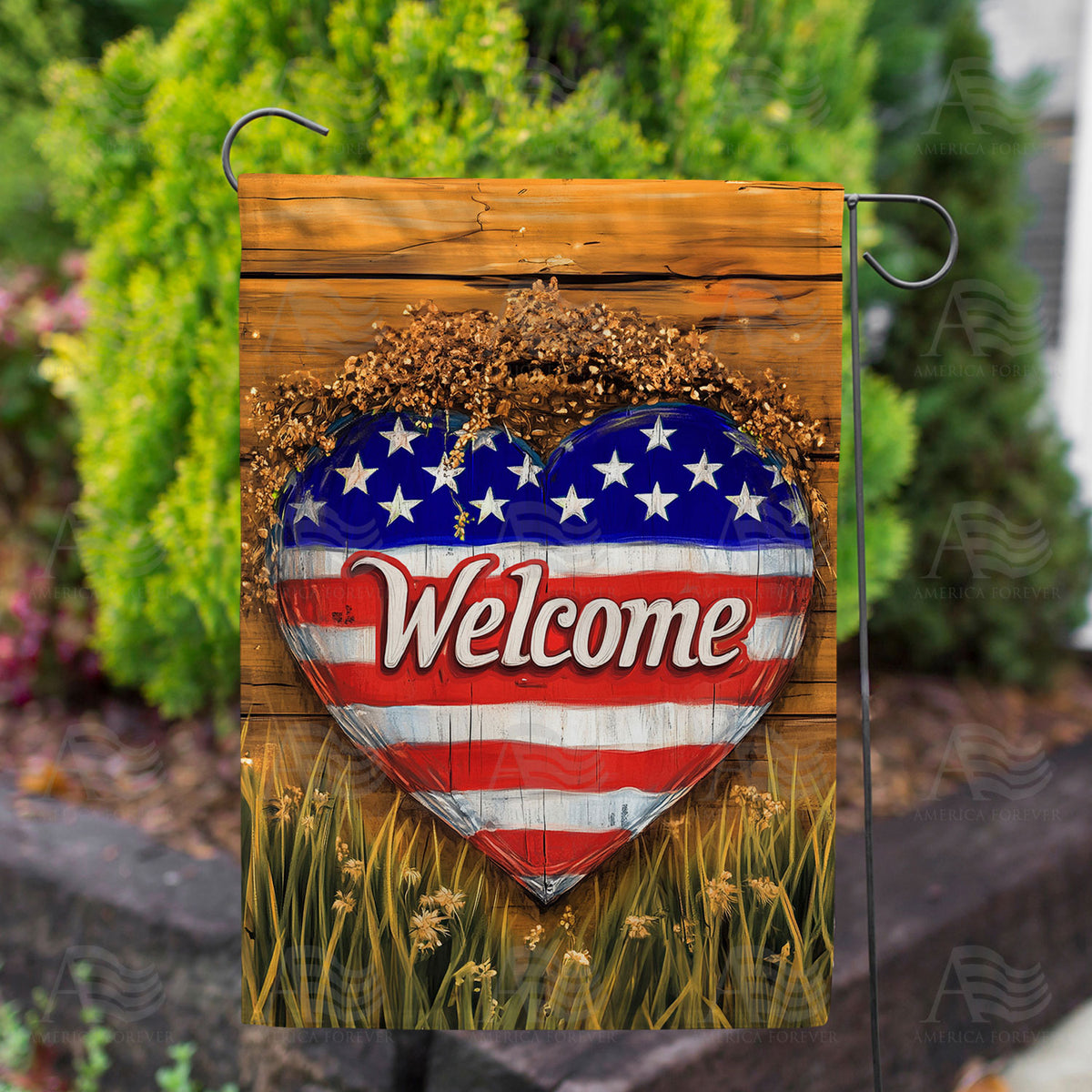 Patriotic Heart Welcome Double Sided Garden Flag