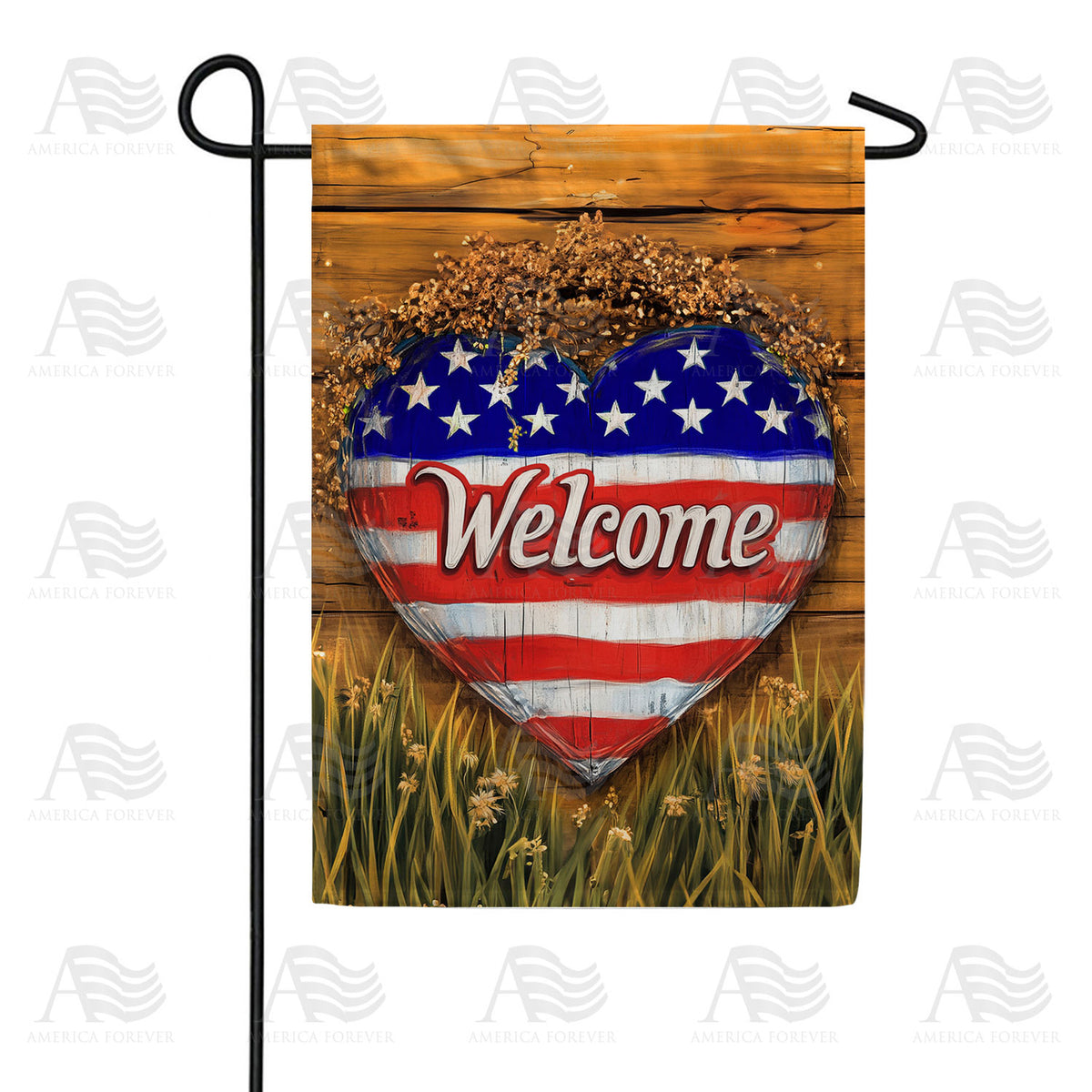 Patriotic Heart Welcome Double Sided Garden Flag