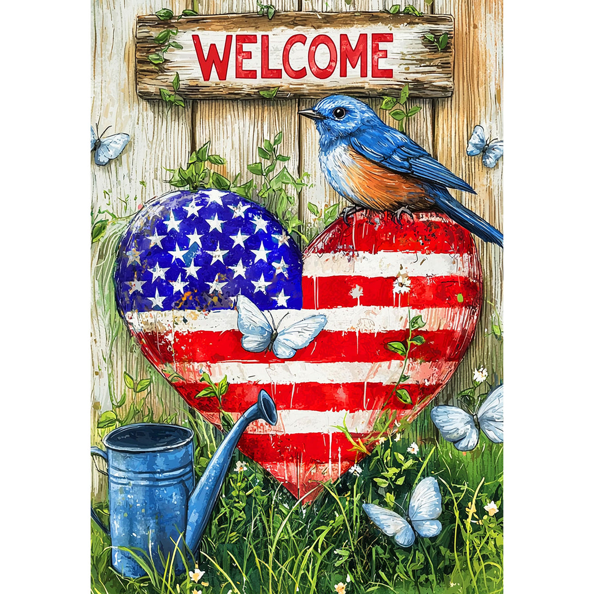 Patriotic Bluebird Welcome Double Sided Garden Flag