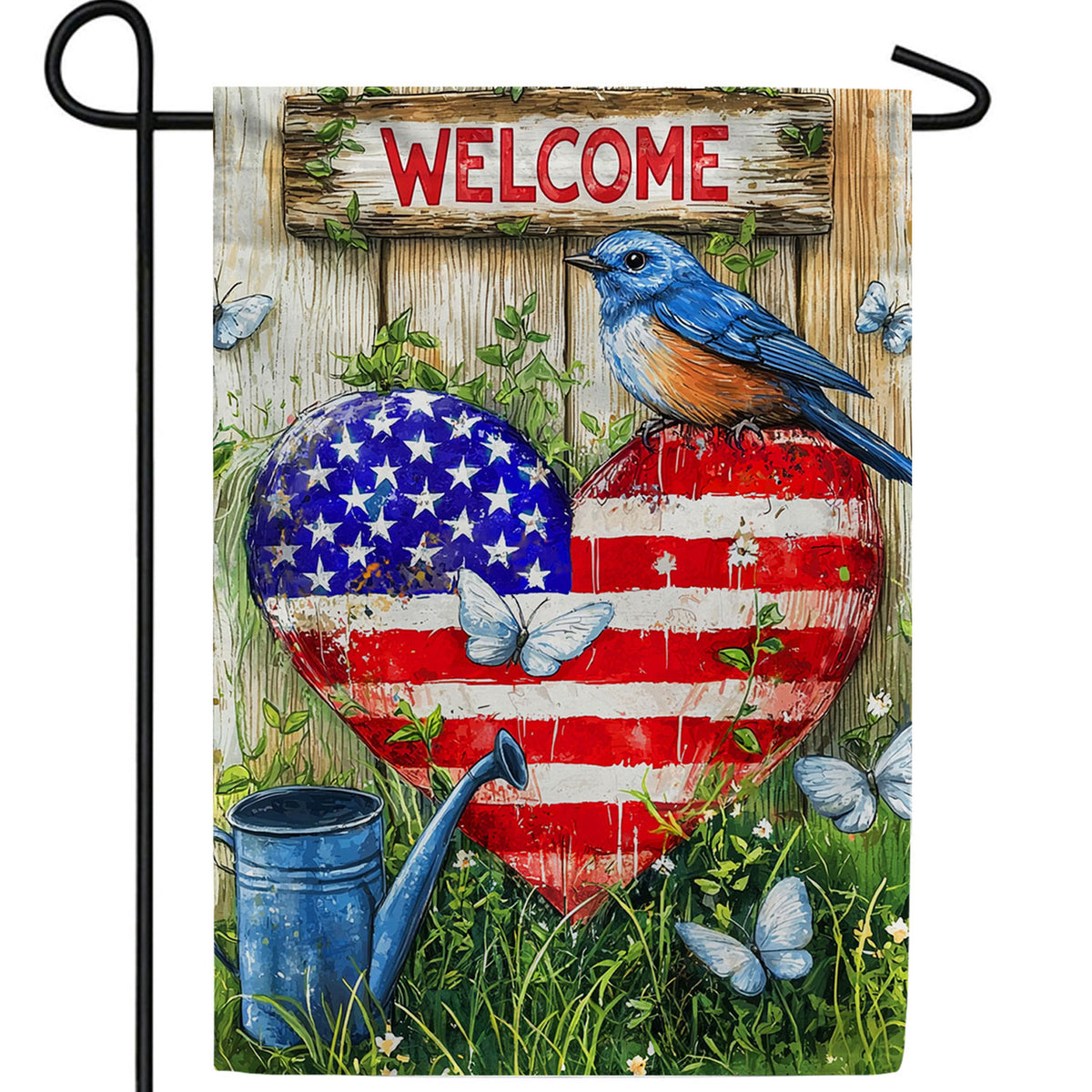 Patriotic Bluebird Welcome Double Sided Garden Flag