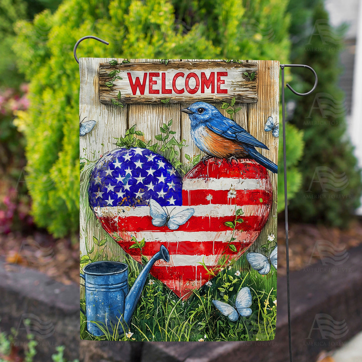 Patriotic Bluebird Welcome Double Sided Garden Flag