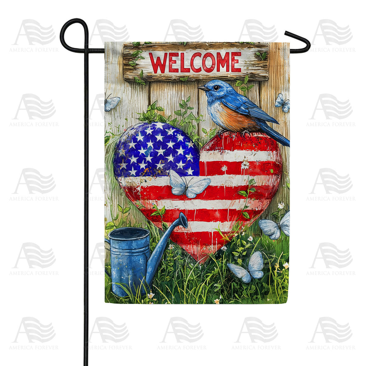 Patriotic Bluebird Welcome Double Sided Garden Flag