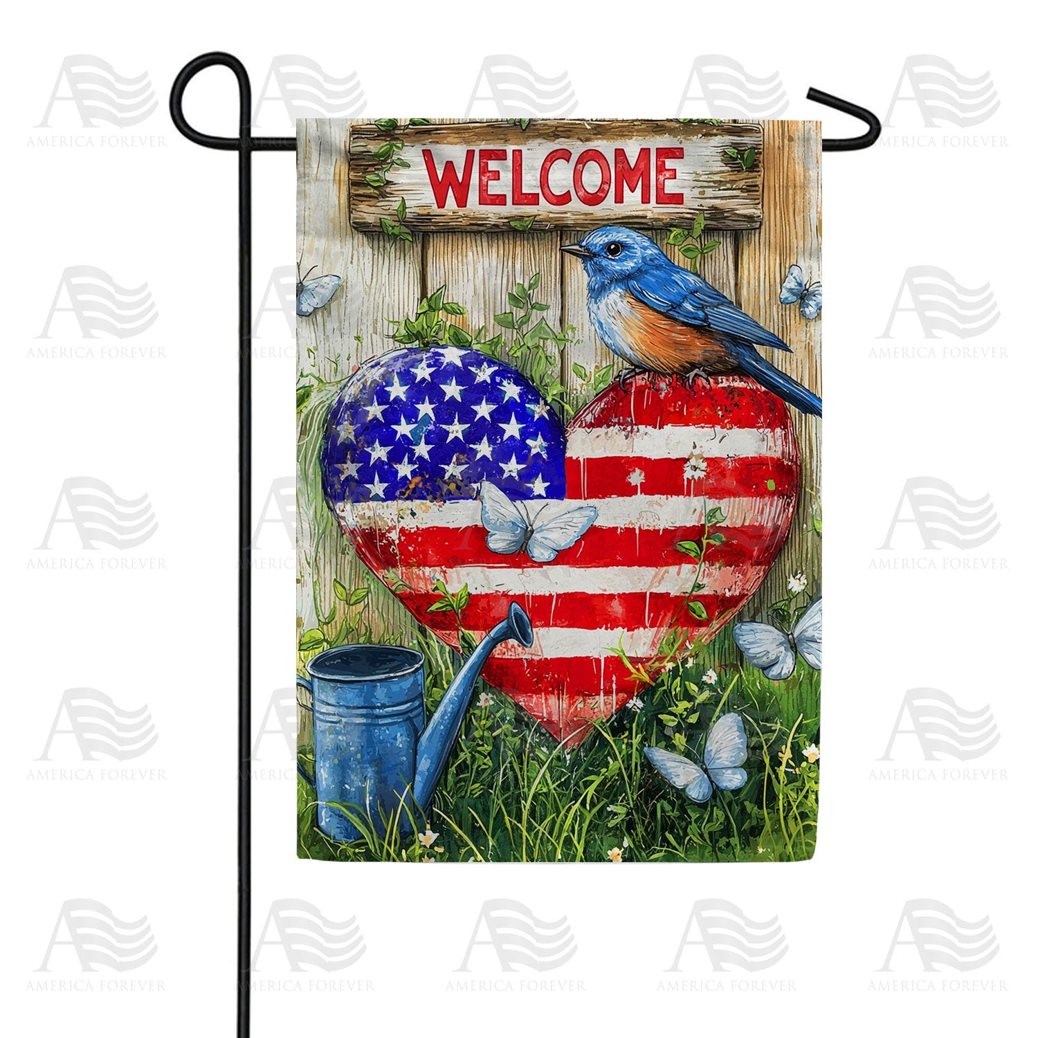 Patriotic Bluebird Welcome Double Sided Garden Flag