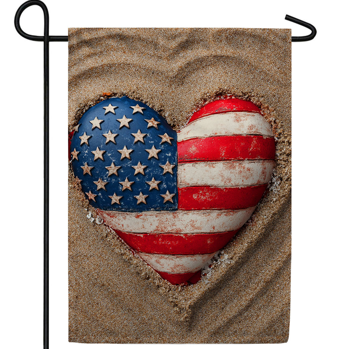 Patriotic Beach Heart Double Sided Garden Flag