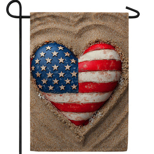 Patriotic Beach Heart Double Sided Garden Flag