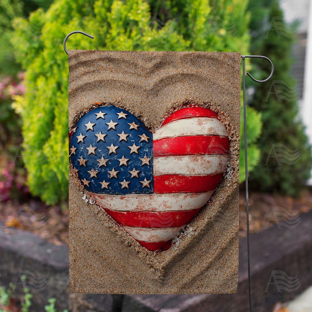 Patriotic Beach Heart Double Sided Garden Flag