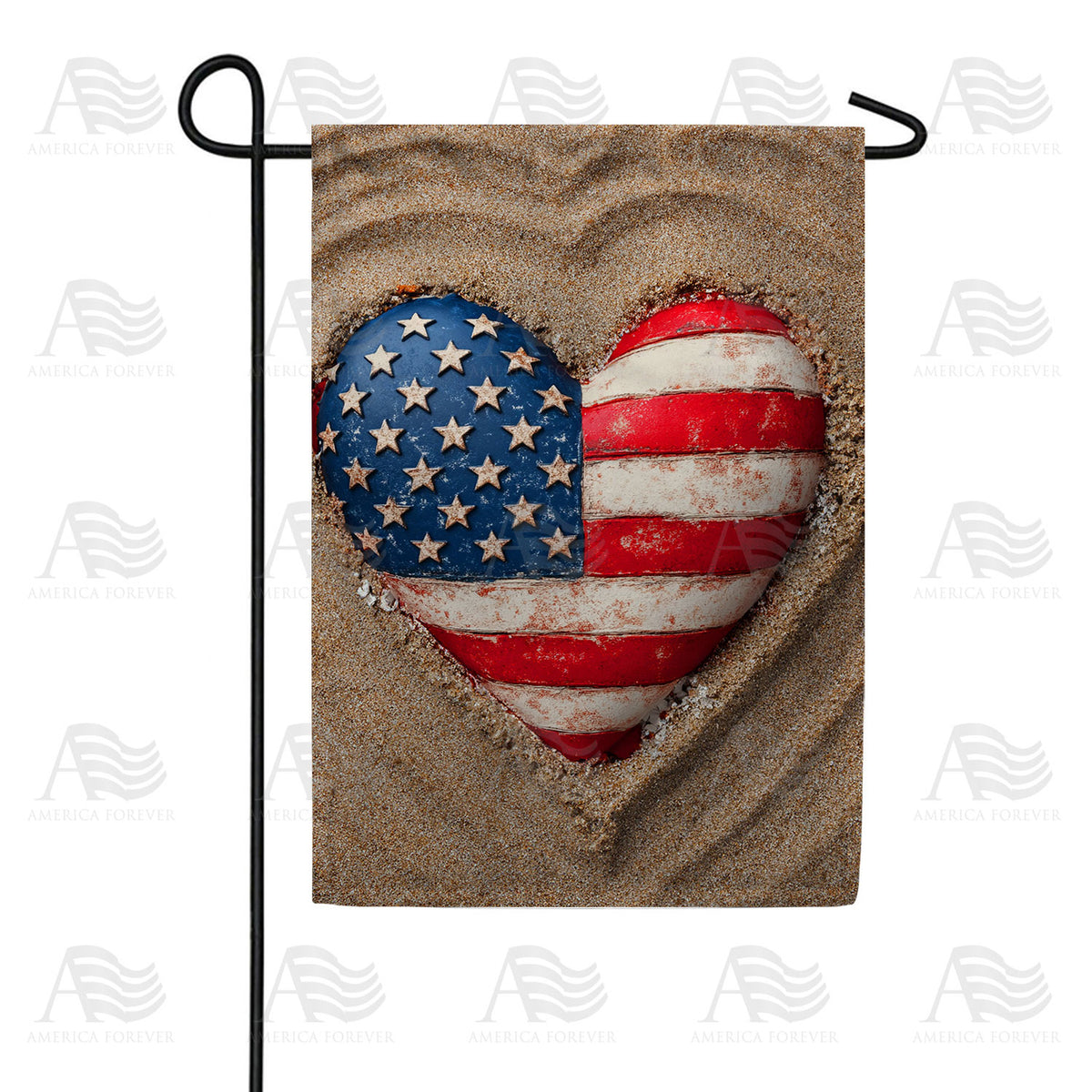 Patriotic Beach Heart Double Sided Garden Flag