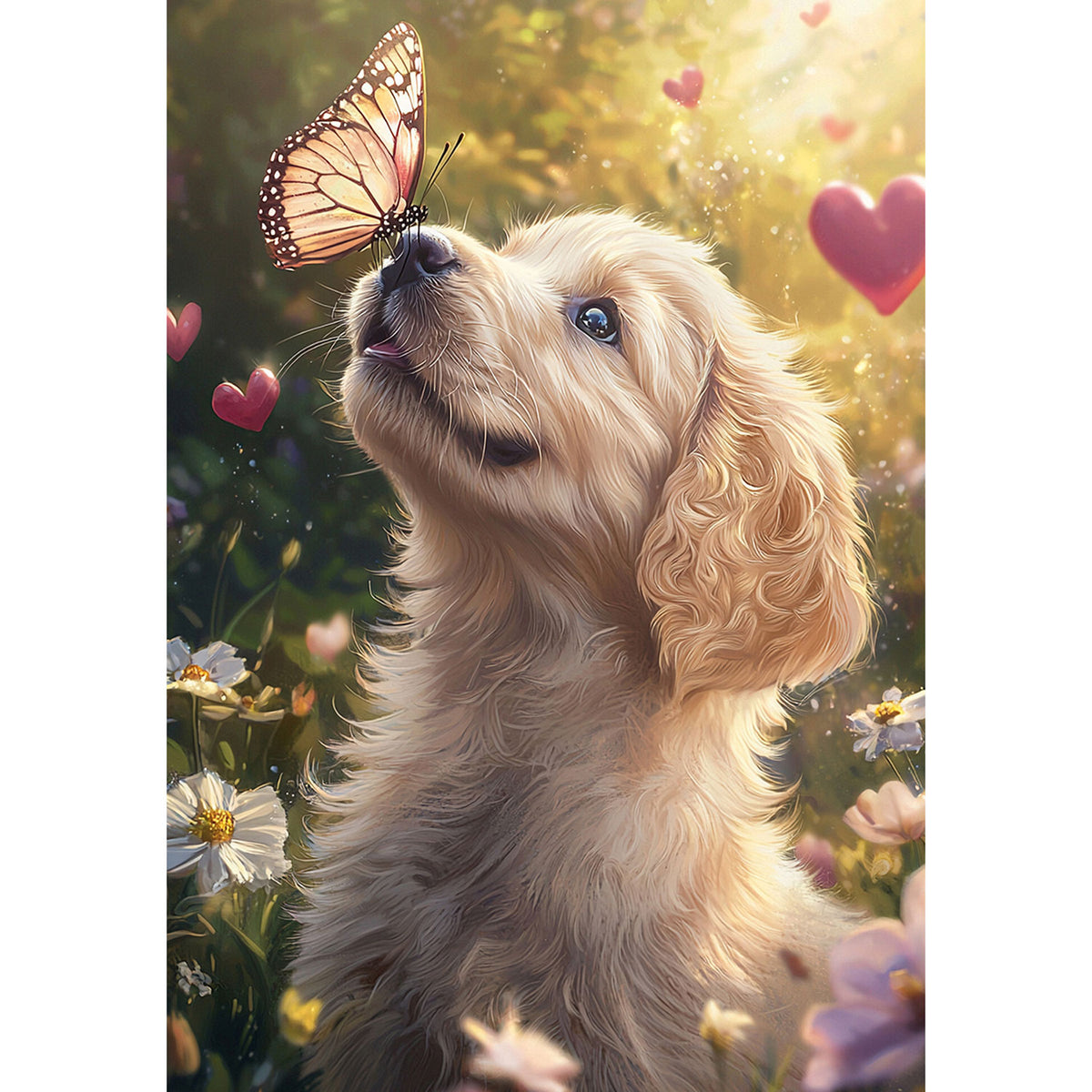 Golden Puppy Butterfly Love Double Sided Garden Flag