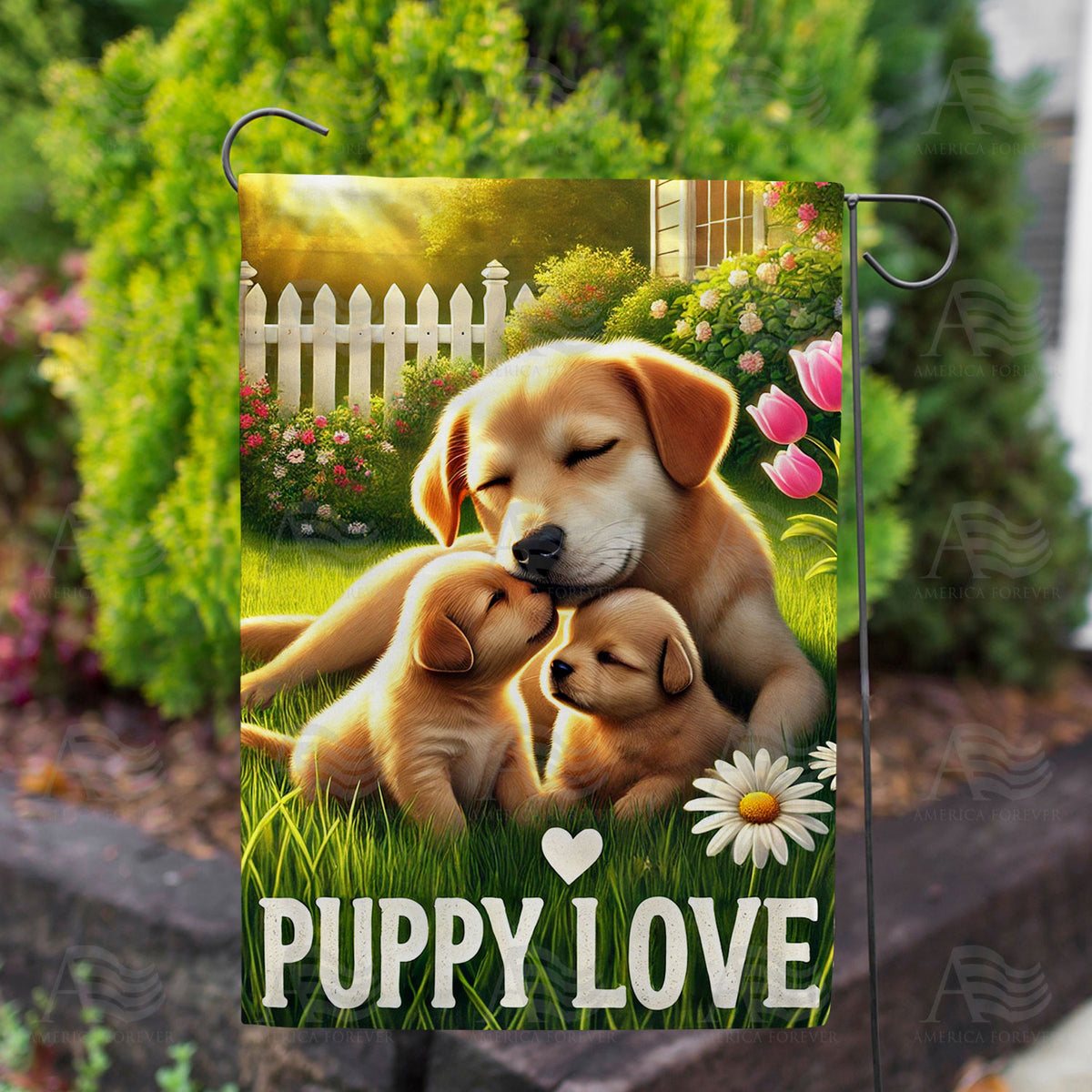 Puppy Love Family Double Sided Garden Flag