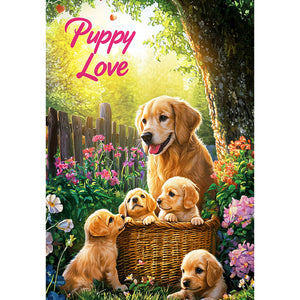 Puppy Love Basket Double Sided Garden Flag