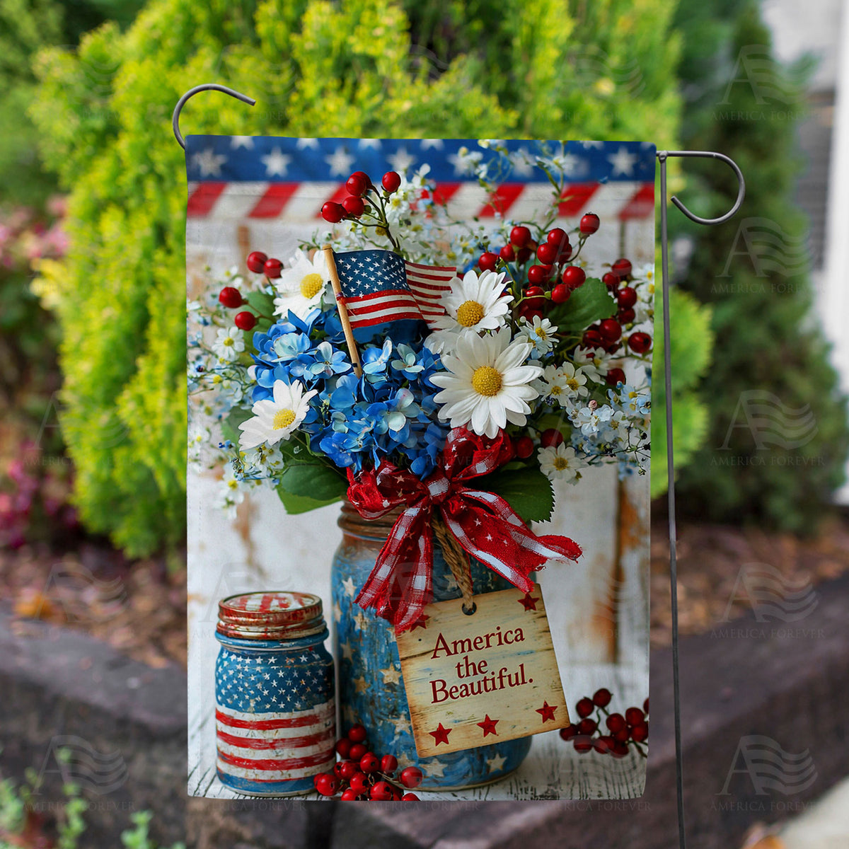 America the Beautiful Mason Jar Double Sided Garden Flag