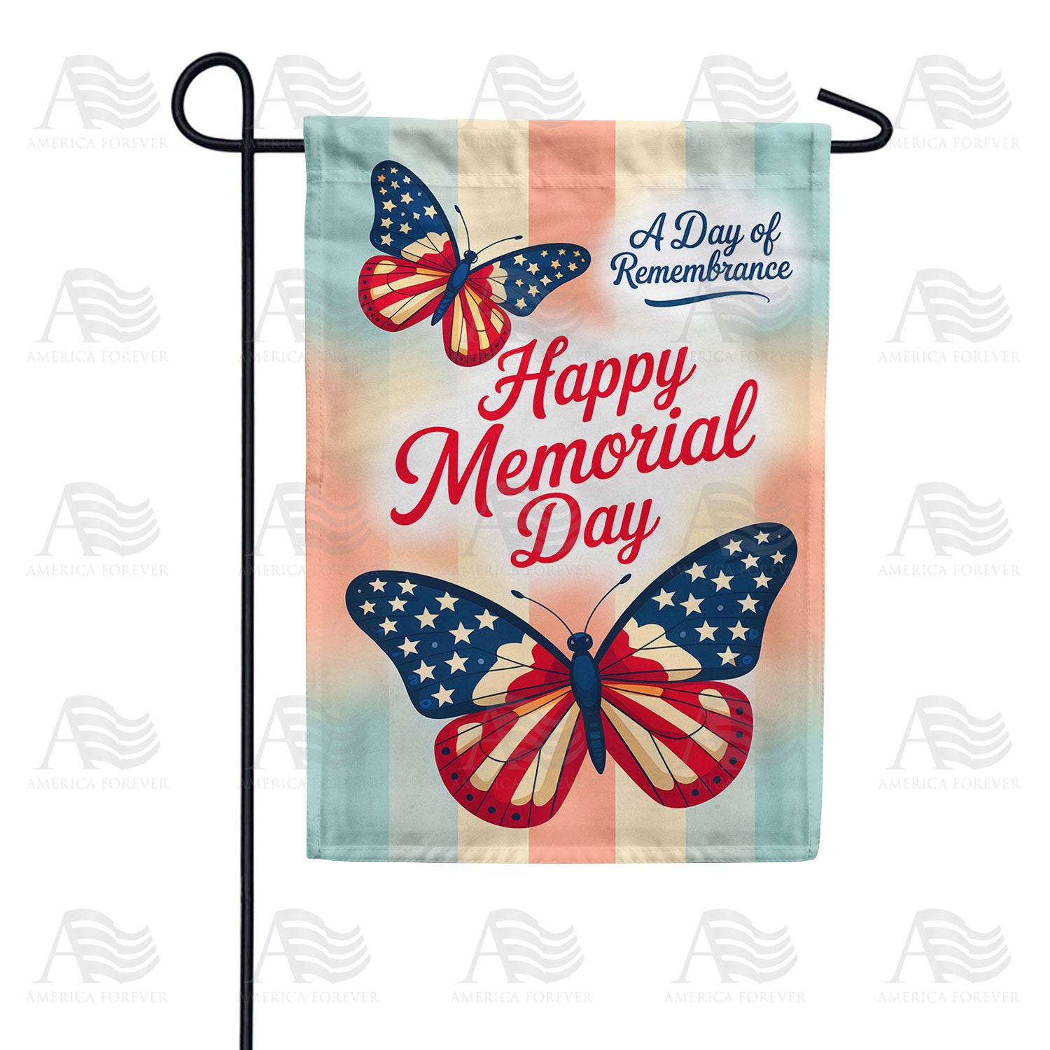 Happy Memorial Day Butterflies Watercolor Double Sided Garden Flag