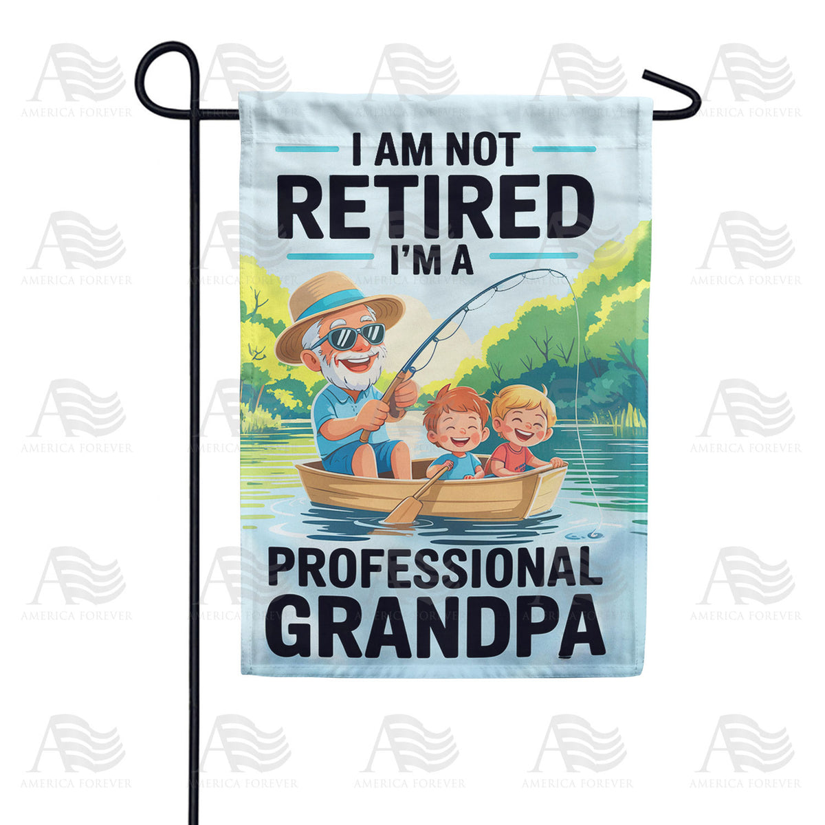Professional Grandpa Fishing with Grandkids Double Sided Garden Flag