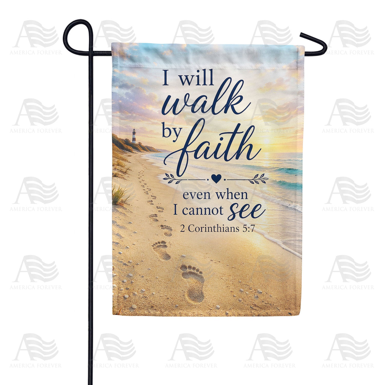 Walk By Faith Beach Footprints Scripture Garden Flag