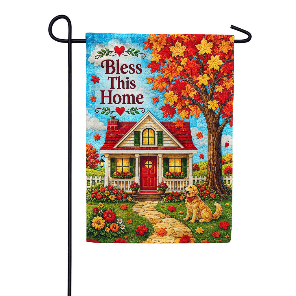 Bless This Home Autumn Dog Welcome Garden Flag