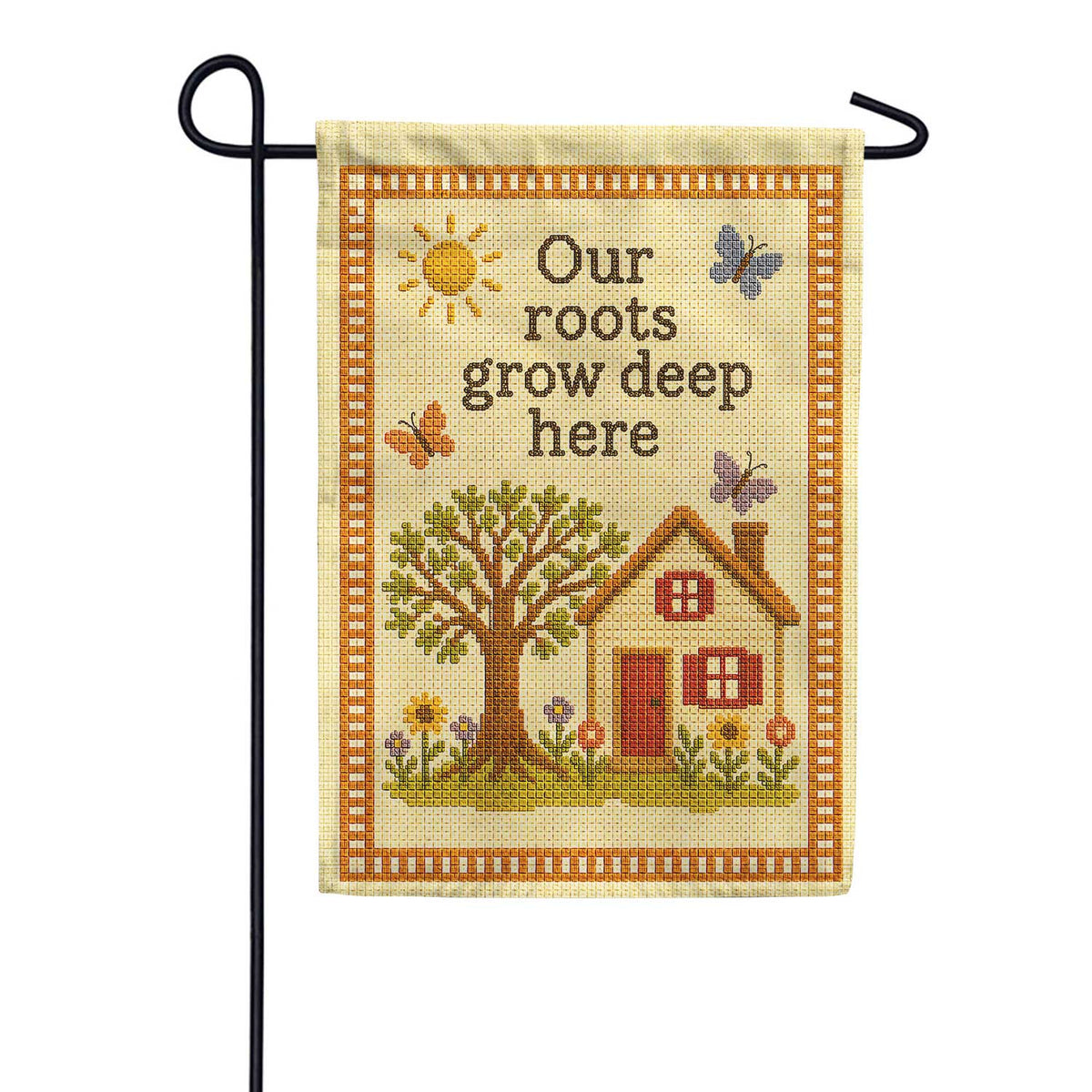 Our Roots Grow Deep Here Cross Garden Flag