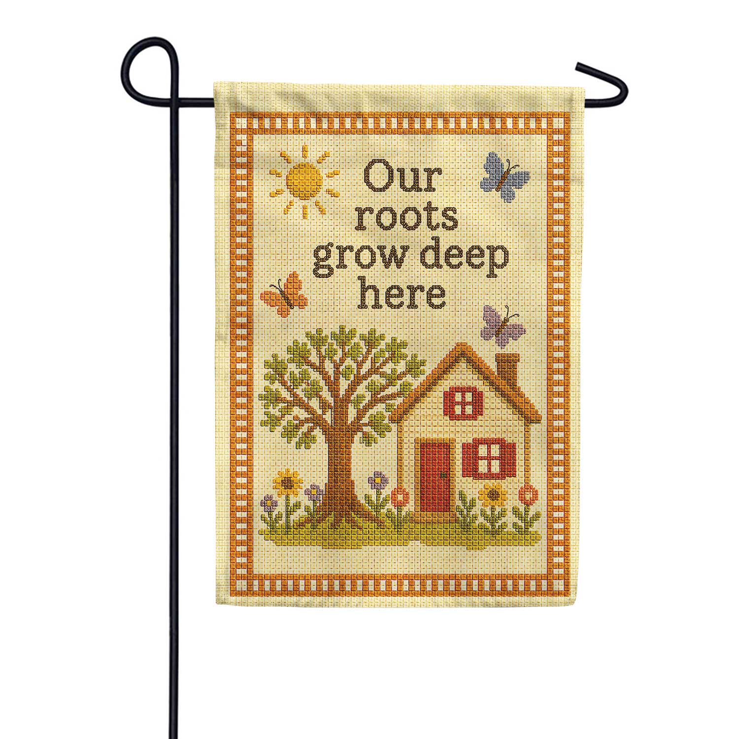 Our Roots Grow Deep Here Cross Garden Flag