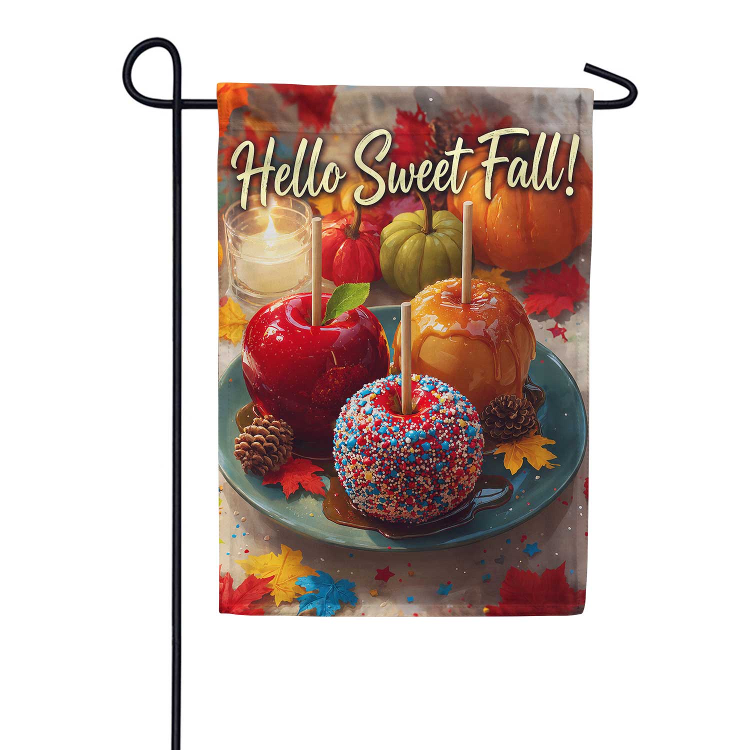 Hello Sweet Fall Candy Apples Garden Flag