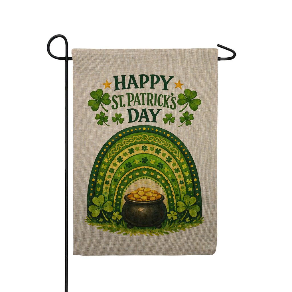 America Forever Happy St. Patrick's Day Rainbow Pot of Gold Burlap Garden Flag