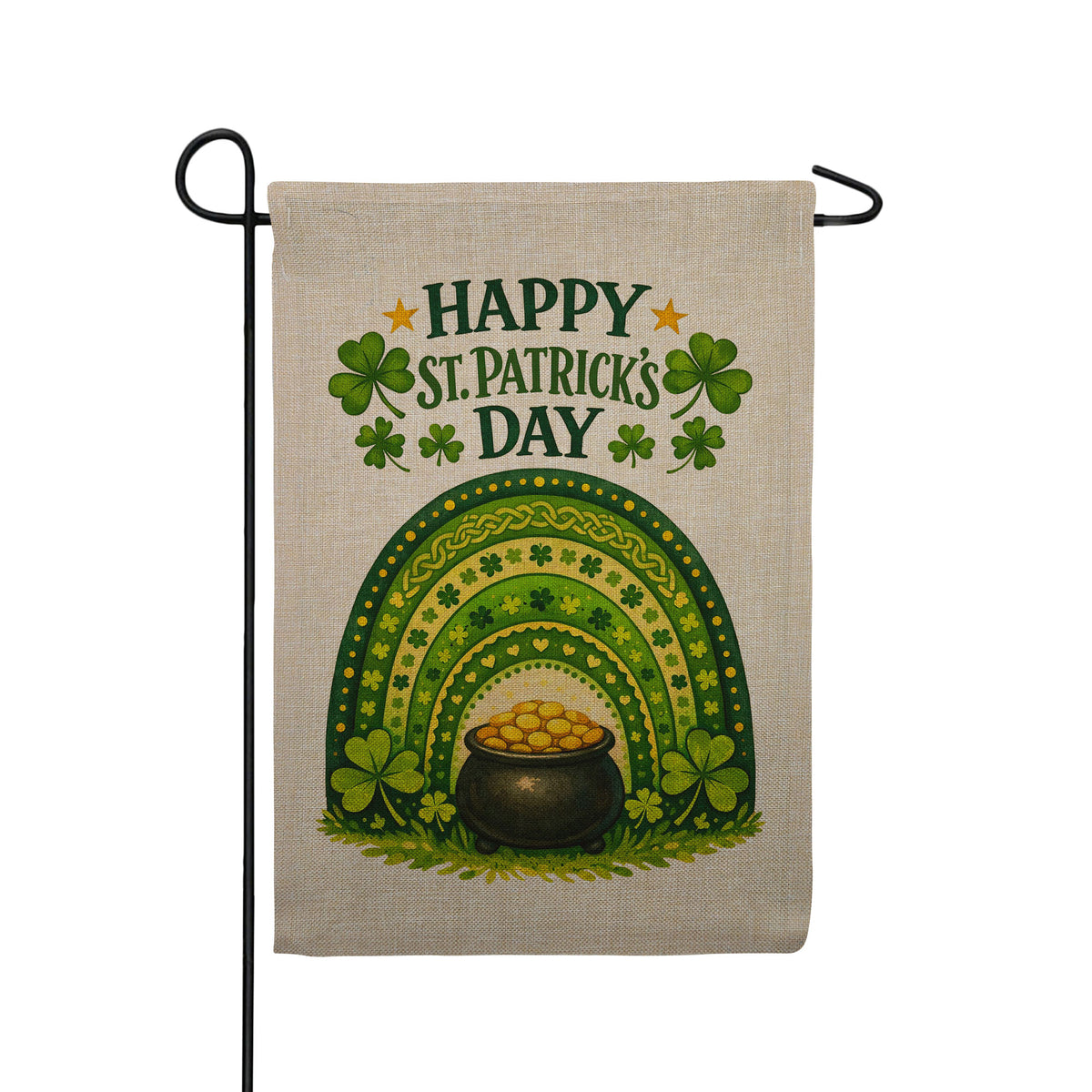 America Forever Happy St. Patrick's Day Rainbow Pot of Gold Burlap Garden Flag