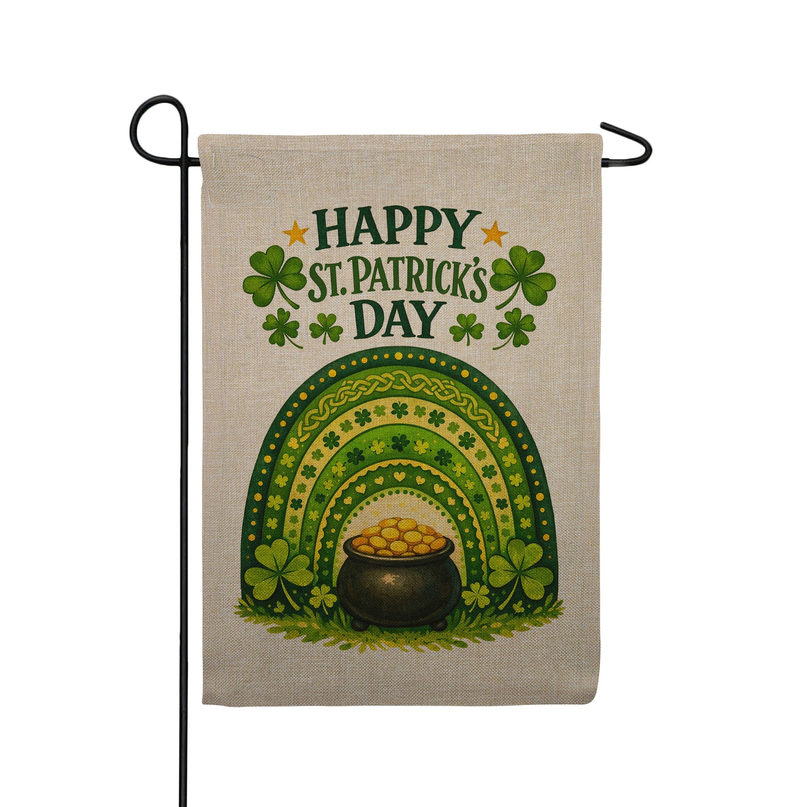 America Forever Happy St. Patrick's Day Rainbow Pot of Gold Burlap Garden Flag