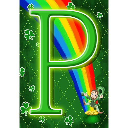 Leprechaun Rainbow Monogram Garden Flag
