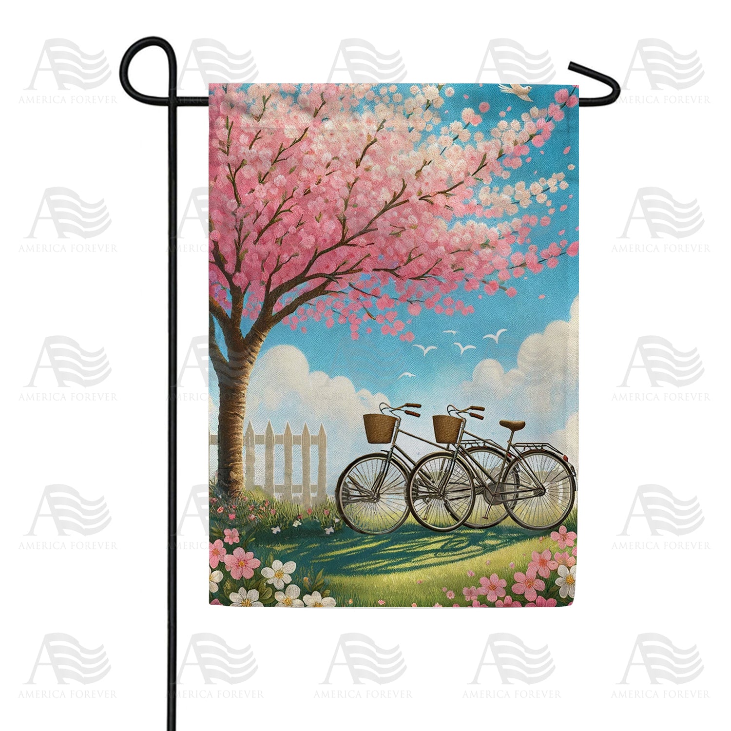 Cherry Blossom Bicycles Double Sided Garden Flag