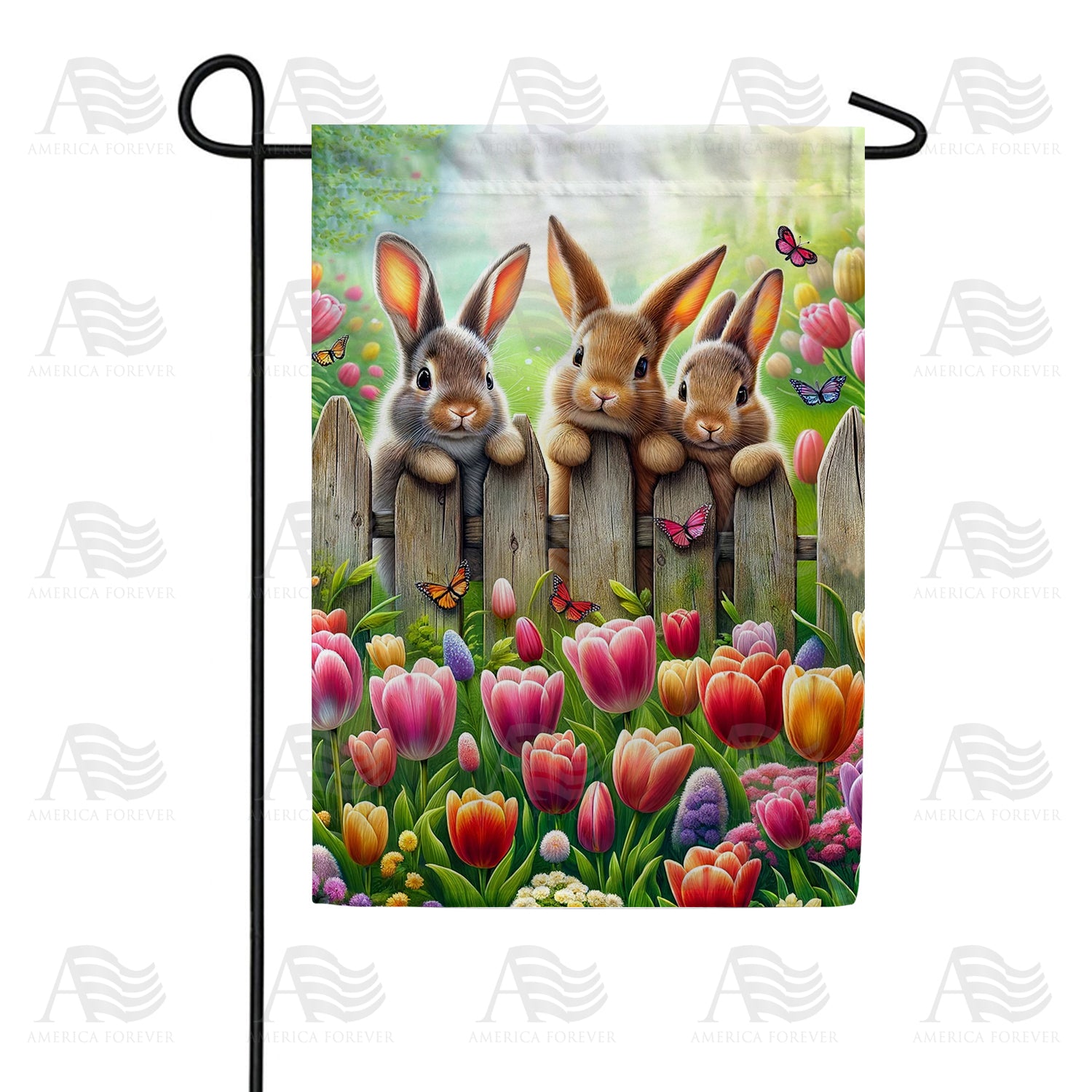 Tulip Trio Bunnies Double Sided Garden Flag