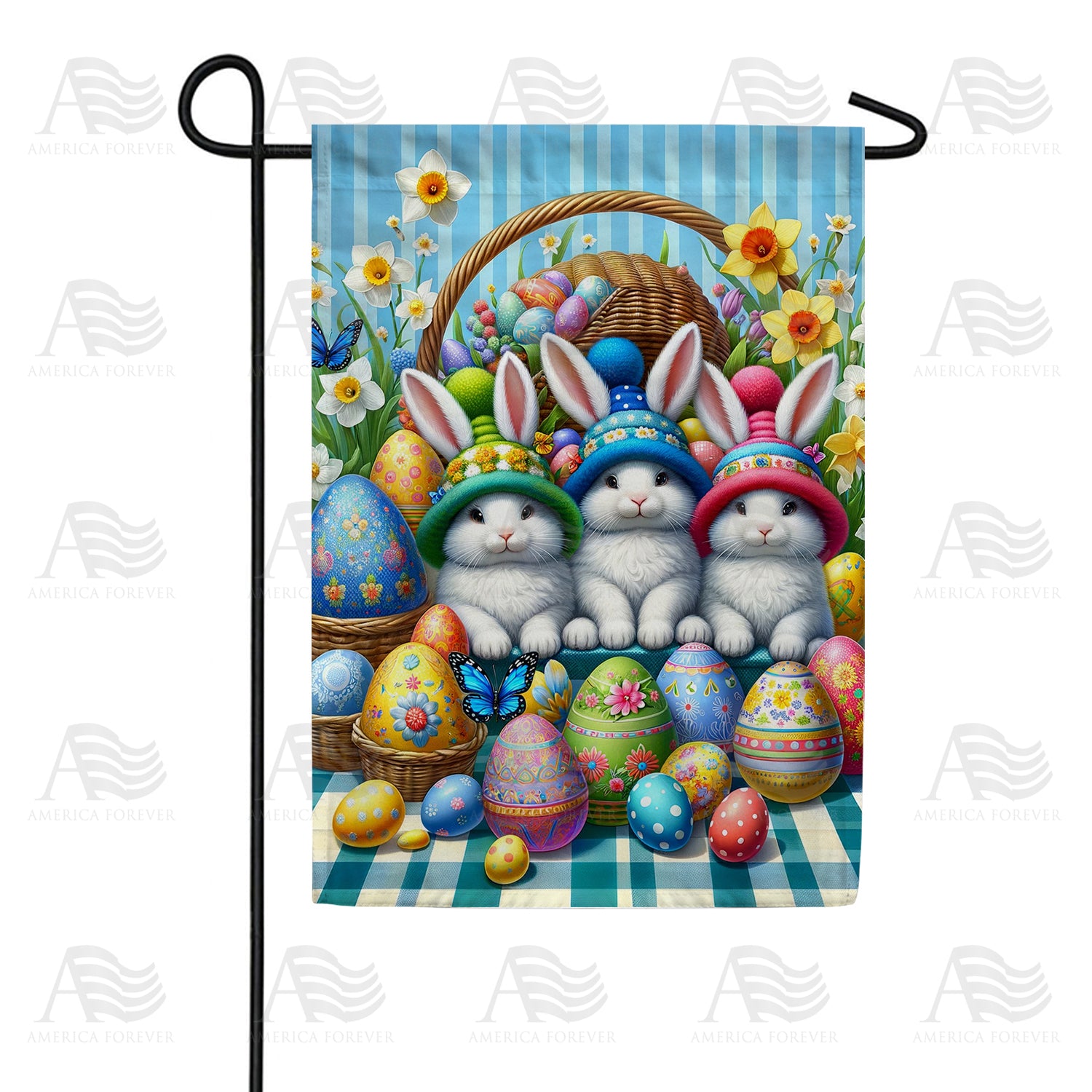 Easter Bunnies Basket Double Sided Garden Flag