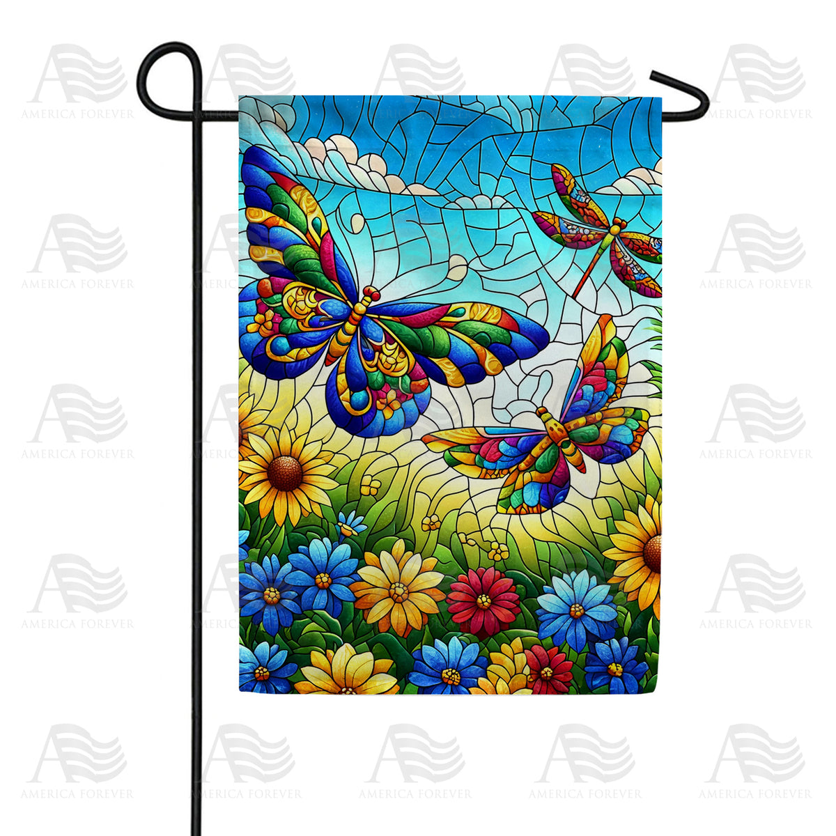 Stained Glass Butterfly Double Sided Garden Flag