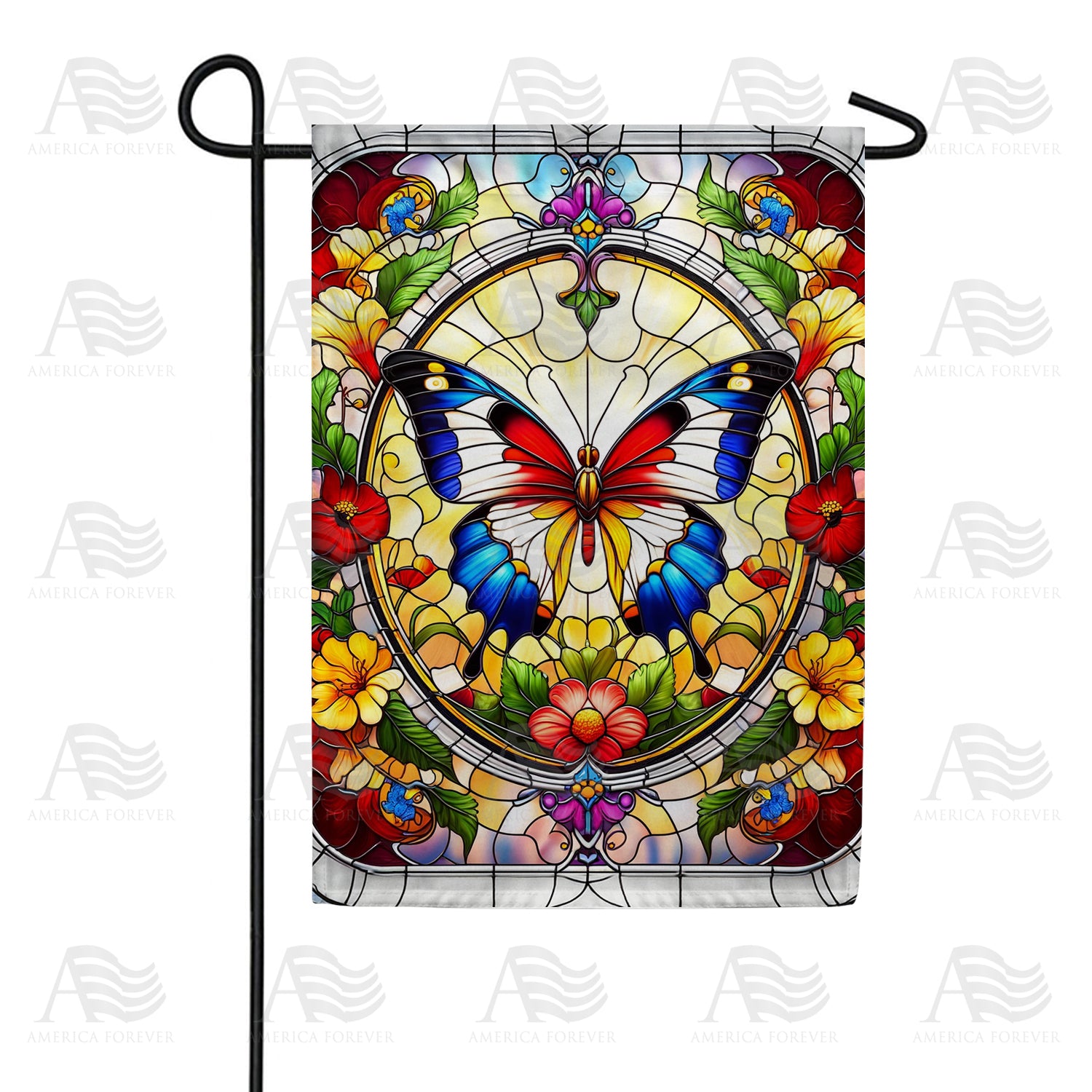 Butterfly Stained Glass Double Sided Garden Flag