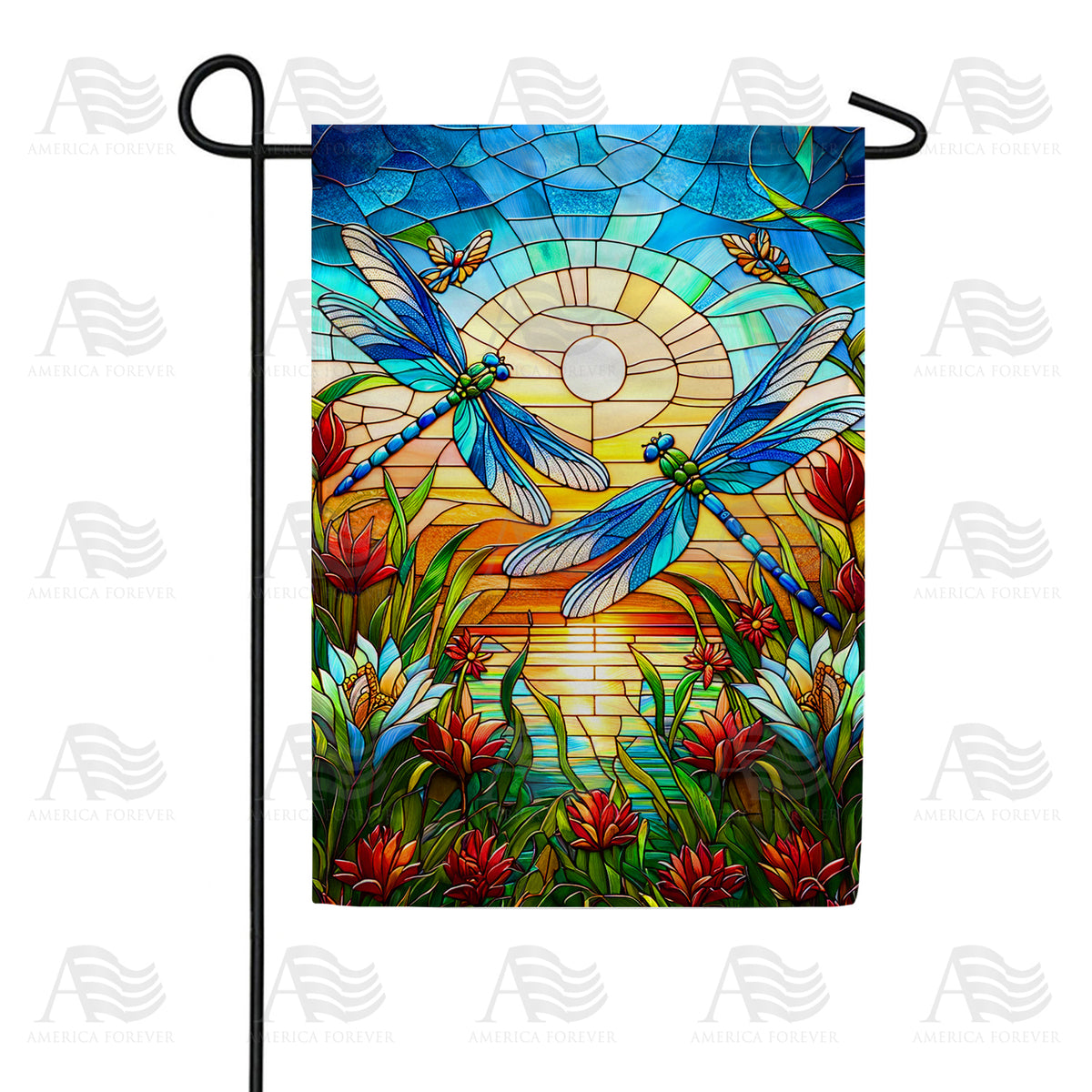 Dragonflies Stained Glass Double Sided Garden Flag