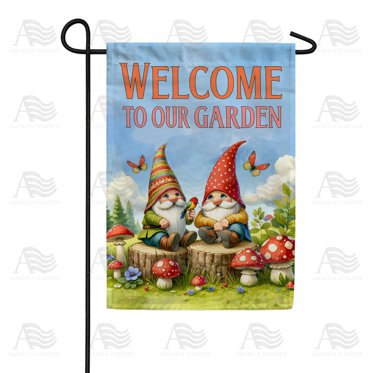 Welcome to Our Garden Gnome Double Sided Garden Flag