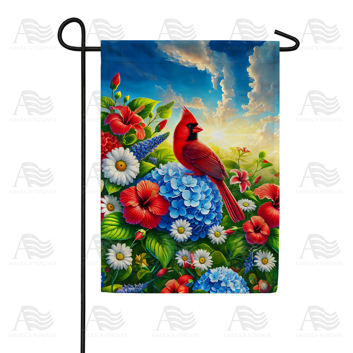 Cardinal and Flowers Double Sided Garden Flag