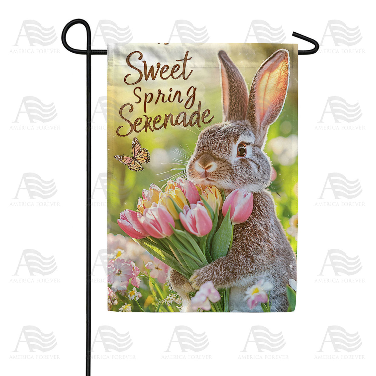 Sweet Spring Serenade Realistic Bunny Double Sided Garden Flag