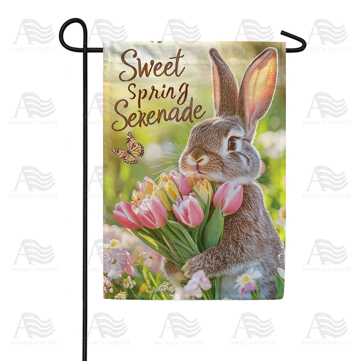 Sweet Spring Serenade Realistic Bunny Double Sided Garden Flag