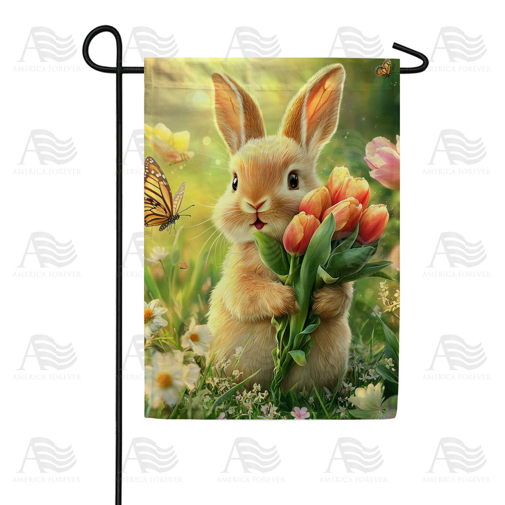 Spring Bunny Tulip Bouquet Double Sided Garden Flag
