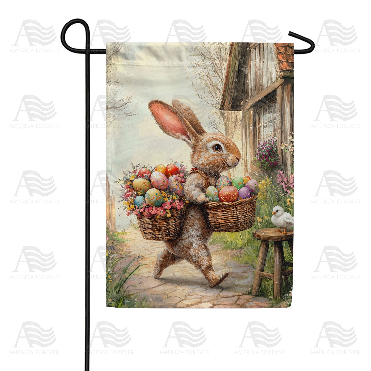 Easter Bunny Egg Basket Double Sided Garden Flag