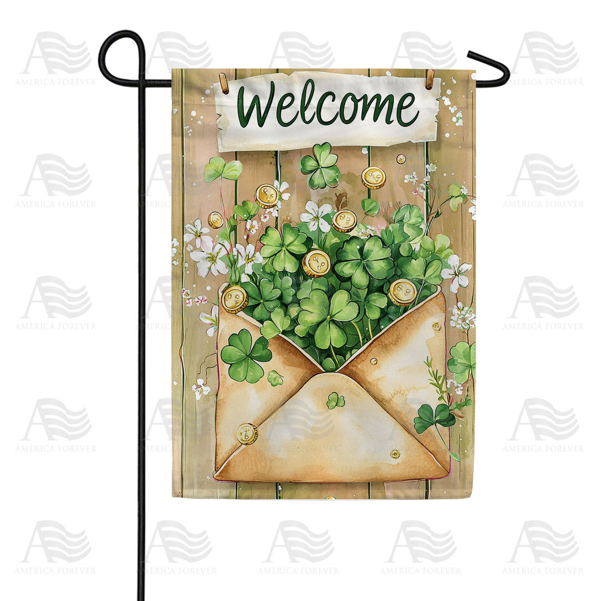 Welcome Shamrock Envelope Double Sided Garden Flag