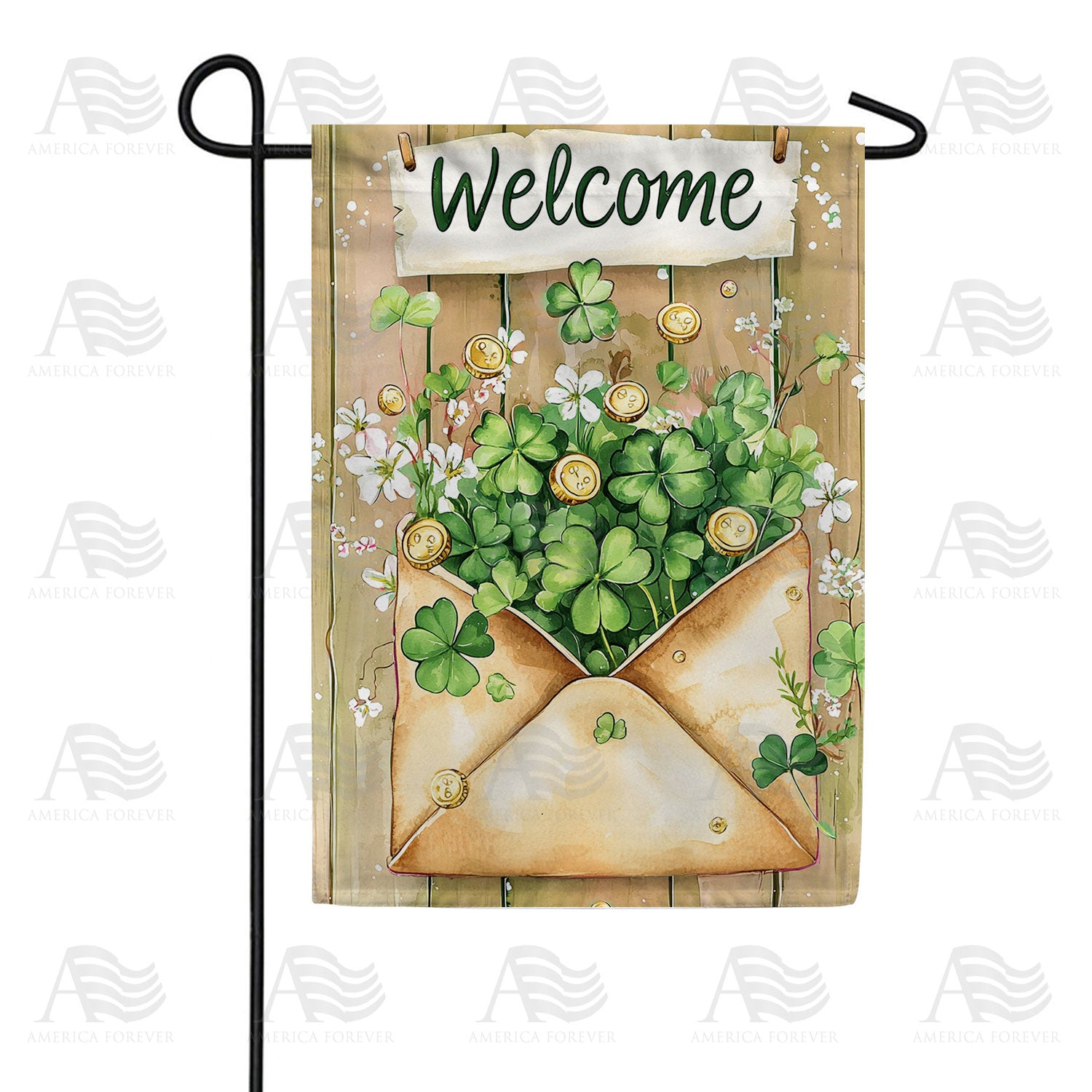 Welcome Shamrock Envelope Double Sided Garden Flag