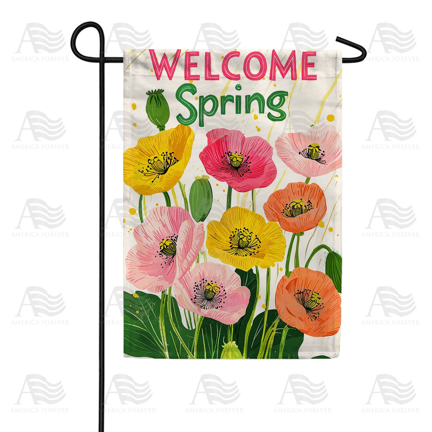 Welcome Spring Poppy Garden Double Sided Garden Flag