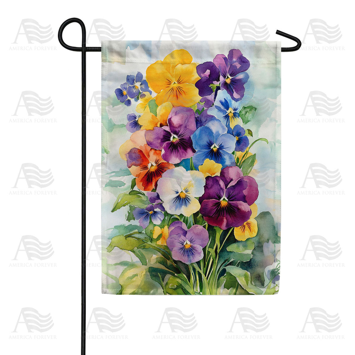 Watercolor Pansy Bouquet Double Sided Garden Flag