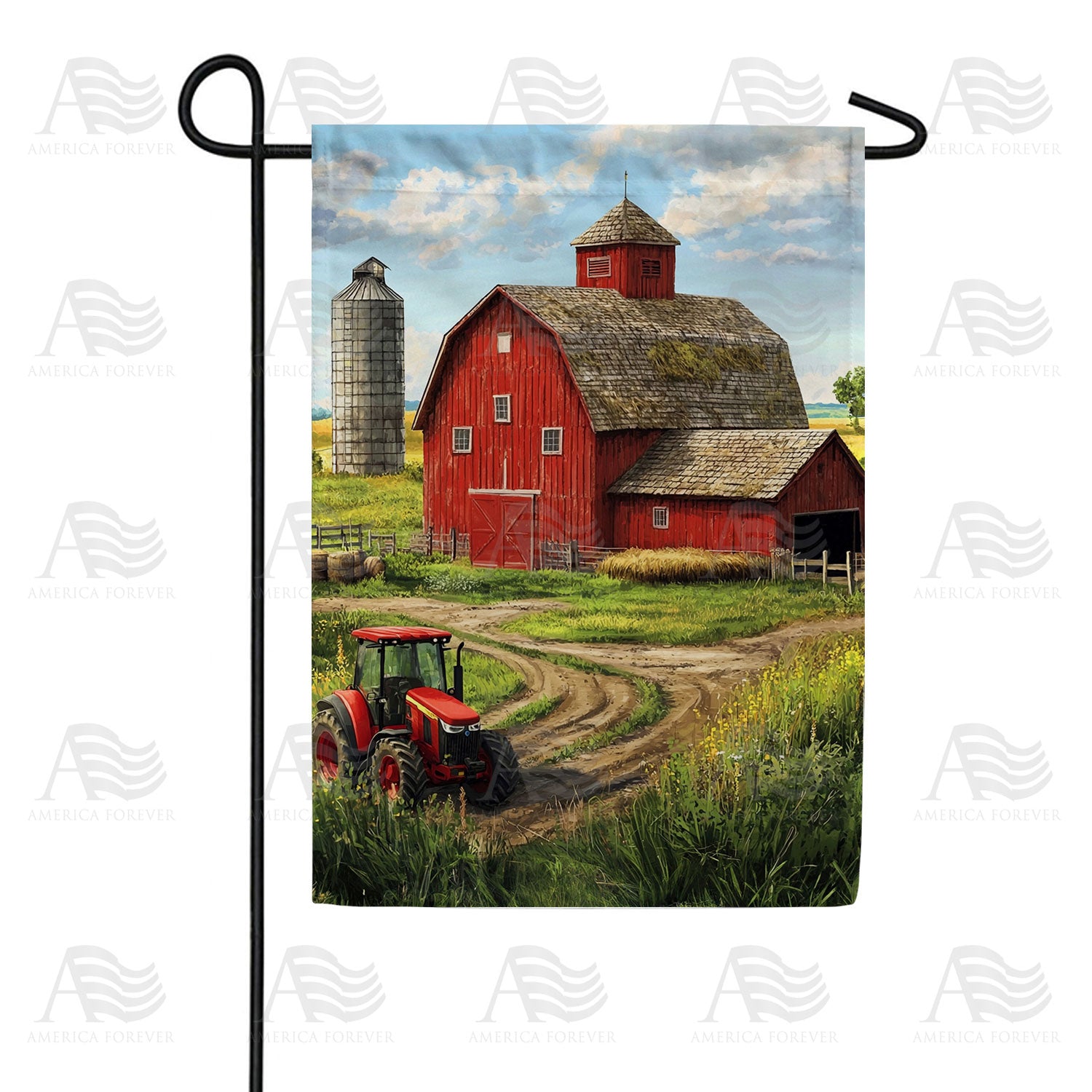 Classic Red Barn Farmstead Double Sided Garden Flag