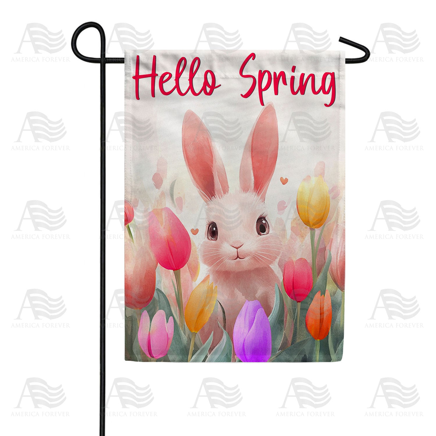 Hello Spring Bunny Tulips Double Sided Garden Flag