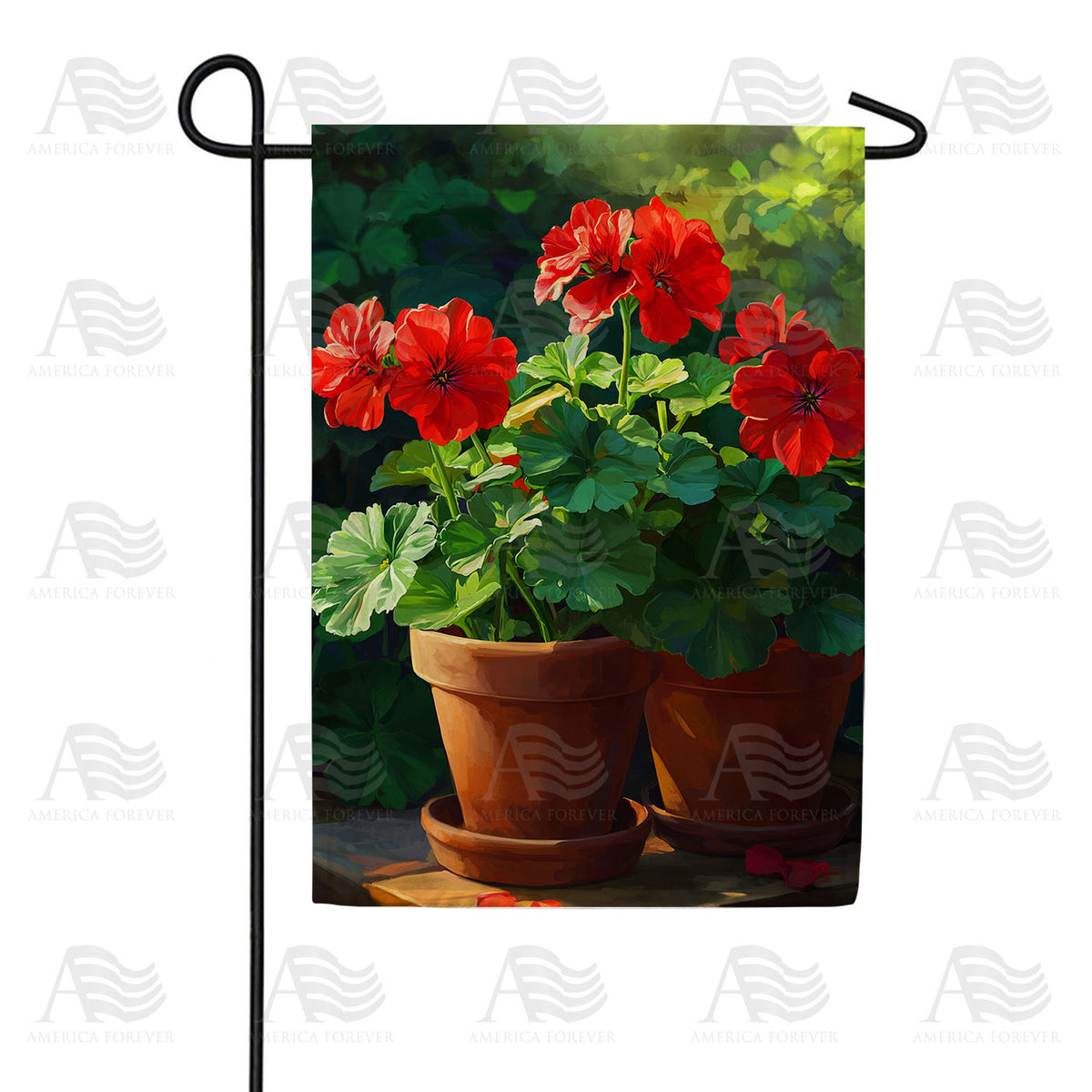Red Geranium Pots Double Sided Garden Flag