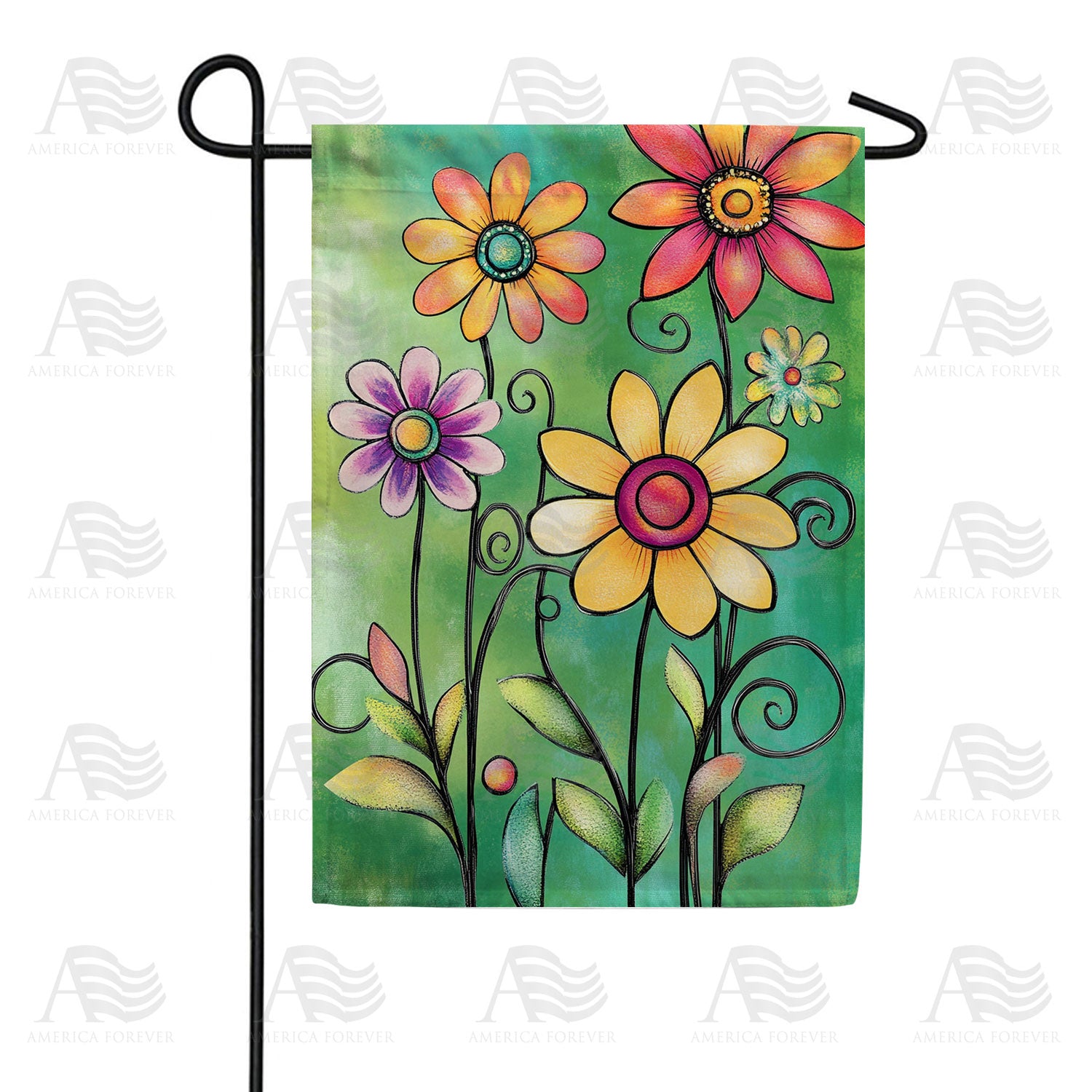 Folk Art Flower Garden Double Sided Garden Flag