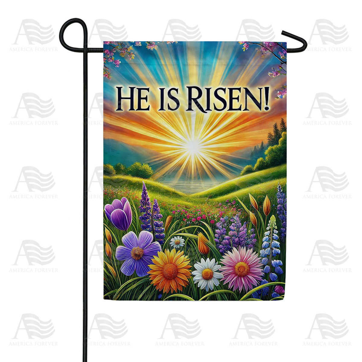 He Is Risen Easter Meadow Double Sided Garden Flag