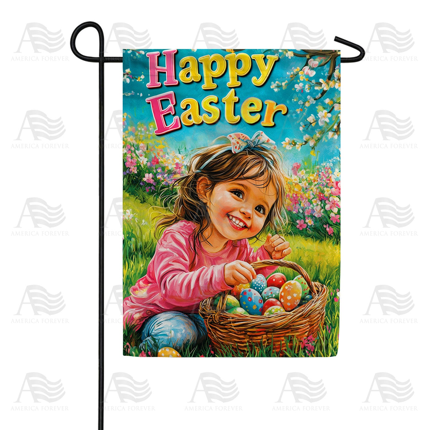 Happy Easter Girl Egg Hunt Double Sided Garden Flag